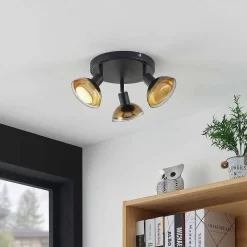 Erin Round 3 Plafondlamp Black/Gold - Lindby - Koop Online -Verlichting Opslag 42519117084792
