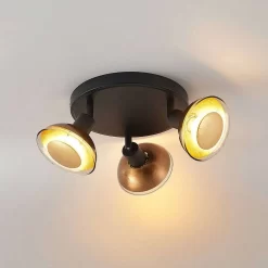 Erin Round 3 Plafondlamp Black/Gold - Lindby - Koop Online -Verlichting Opslag 42519117084794