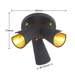 Zylindro 3 Plafondlamp Black/Gold - Lindby - Koop Online -Verlichting Opslag 42519117189975